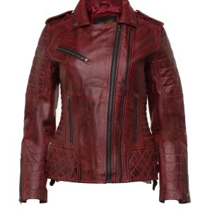 Marissa’s Antique red diamond quilted leather jacket with double zipper - Image 3