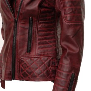 Marissa’s Antique red diamond quilted leather jacket with double zipper - Image 4