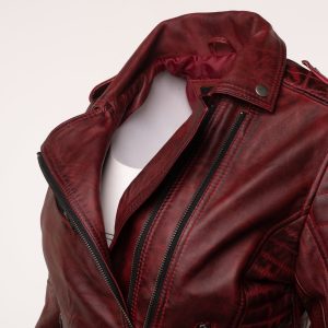 Marissa’s Antique red diamond quilted leather jacket with double zipper - Image 5