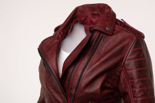Marissa’s Antique red diamond quilted leather jacket with double zipper - Image 5