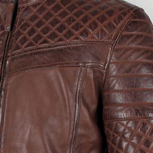 Men’s Tawton Brown Leather Jacket with quilted panels - Image 3