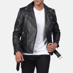 Allaric alley black leather biker jacket for men - Image 4