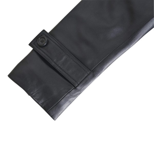 Eric’s black leather car coat with fur collar - Image 4
