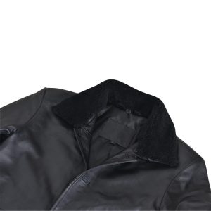 Eric’s black leather car coat with fur collar - Image 5
