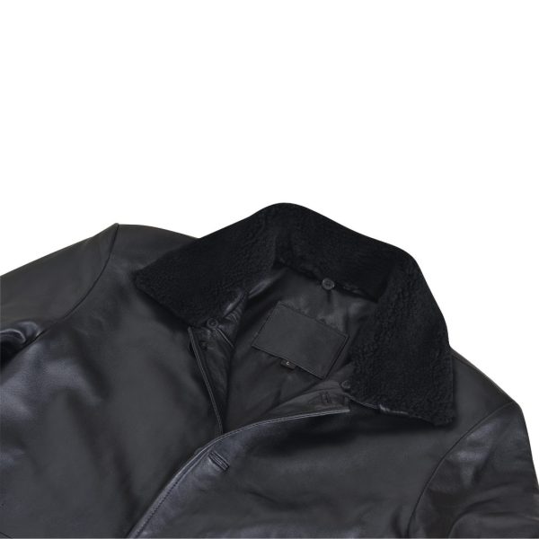 Eric’s black leather car coat with fur collar - Image 5