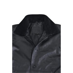 Eric’s black leather car coat with fur collar - Image 6