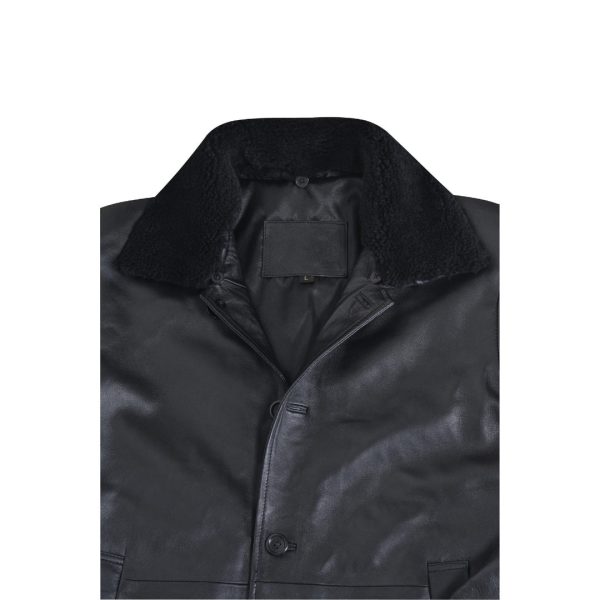 Eric’s black leather car coat with fur collar - Image 6