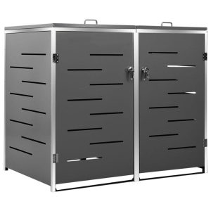 VidaXL Garbage Can Storage Wheelie Bin Trash Can Enclosure Stainless Steel