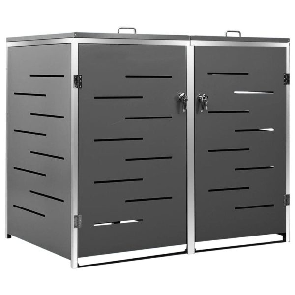 VidaXL Garbage Can Storage Wheelie Bin Trash Can Enclosure Stainless Steel