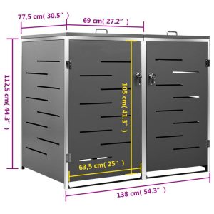 VidaXL Garbage Can Storage Wheelie Bin Trash Can Enclosure Stainless Steel - Image 6