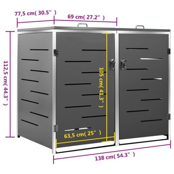 VidaXL Garbage Can Storage Wheelie Bin Trash Can Enclosure Stainless Steel - Image 6