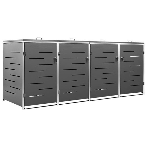 VidaXL Garbage Can Storage Wheelie Bin Trash Can Enclosure Stainless Steel - Image 2