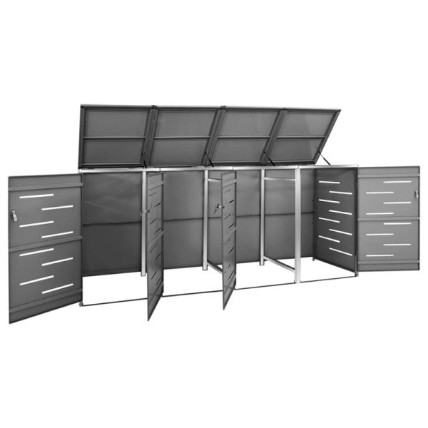 VidaXL Garbage Can Storage Wheelie Bin Trash Can Enclosure Stainless Steel - Image 7