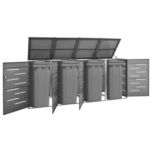 VidaXL Garbage Can Storage Wheelie Bin Trash Can Enclosure Stainless Steel - Image 8