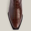 Lenora brown leather croc boots for women