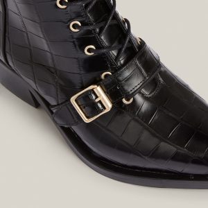 Kaylee black leather croc boots for women - Image 3