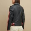 Grace asymmetrical black leather jacket for women - Image 3