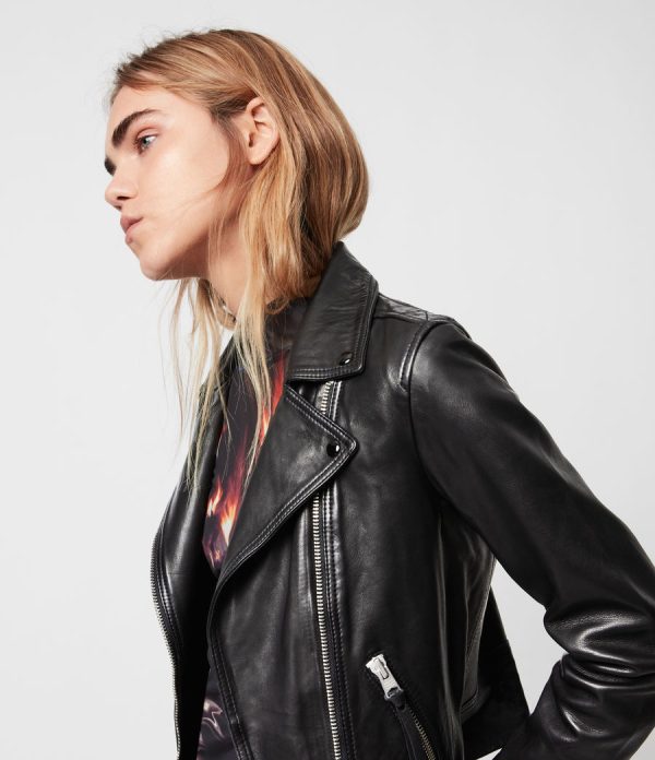 Dalby black leather biker jacket for women - Image 3