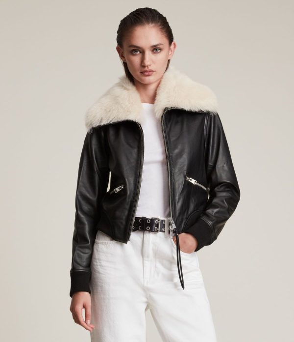 Wisley shearling black leather jacket for women - Image 4
