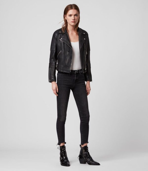Estella black leather biker jacket for women - Image 4