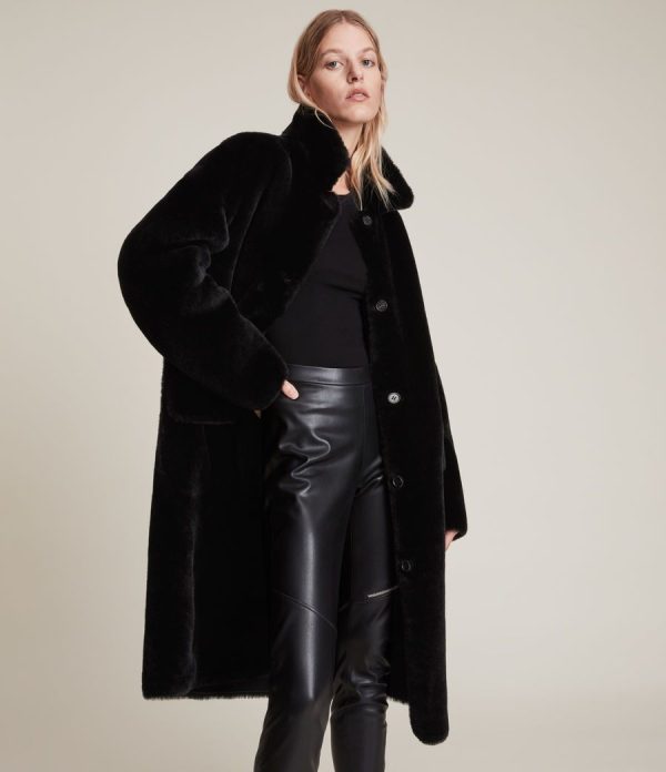 Serra shearling black coat for women - Image 2