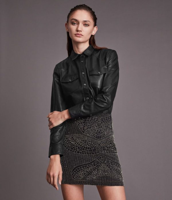 Stanway black leather shirt jacket for women - Image 2