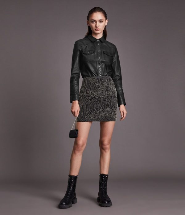 Stanway black leather shirt jacket for women