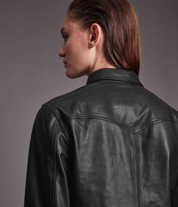 Stanway black leather shirt jacket for women - Image 3