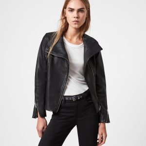 Ellis black leather biker jacket for women