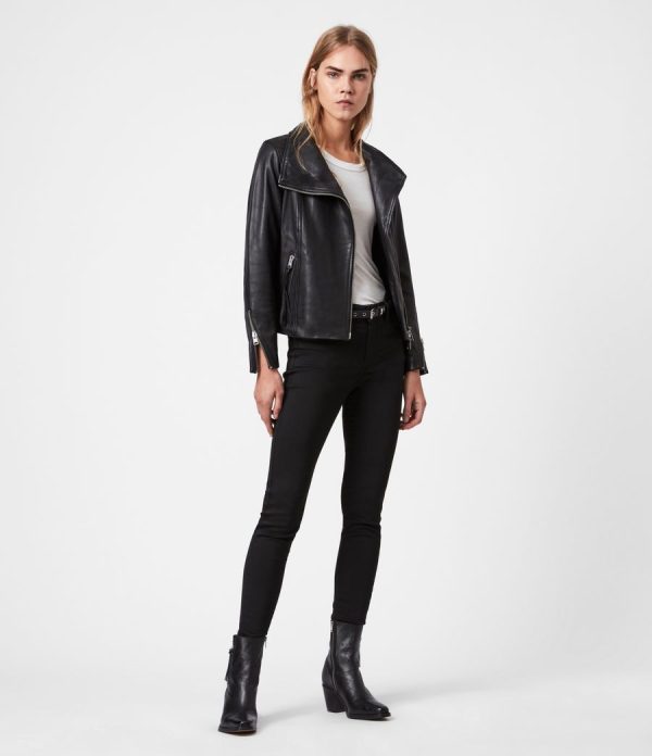 Ellis black leather biker jacket for women - Image 3