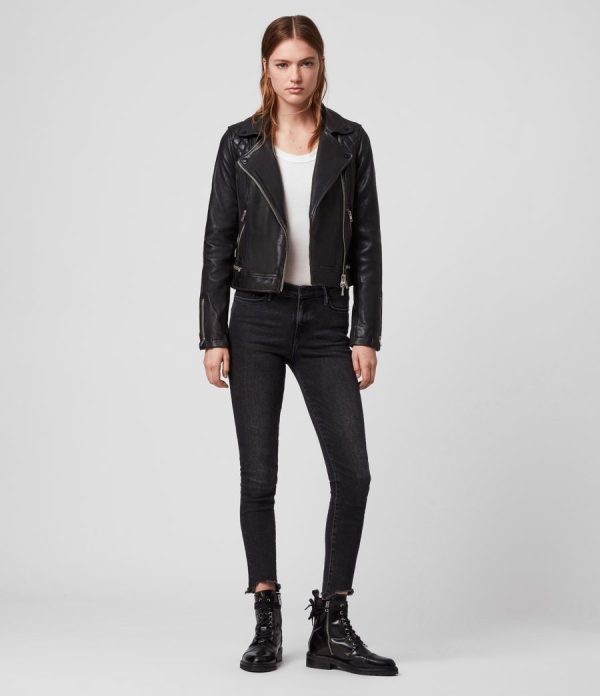 Conroy black leather biker jacket for women - Image 4