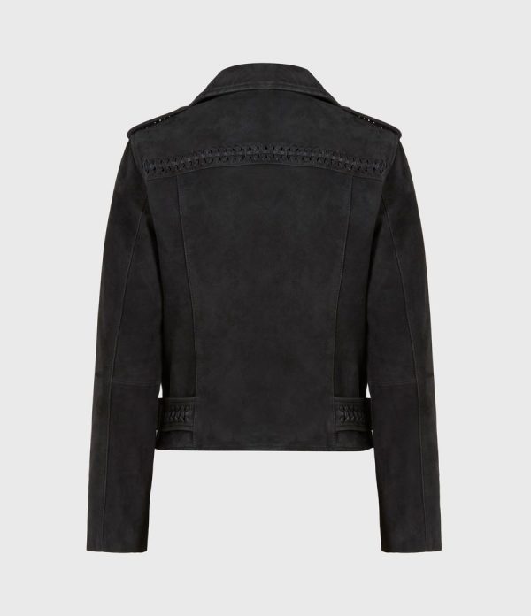 Braided black suede biker jacket for women - Image 4