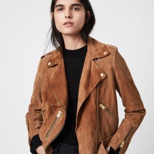 Suede balfern biker brown jacket for women