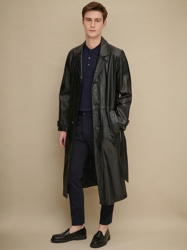 Murray black leather trench coat for men