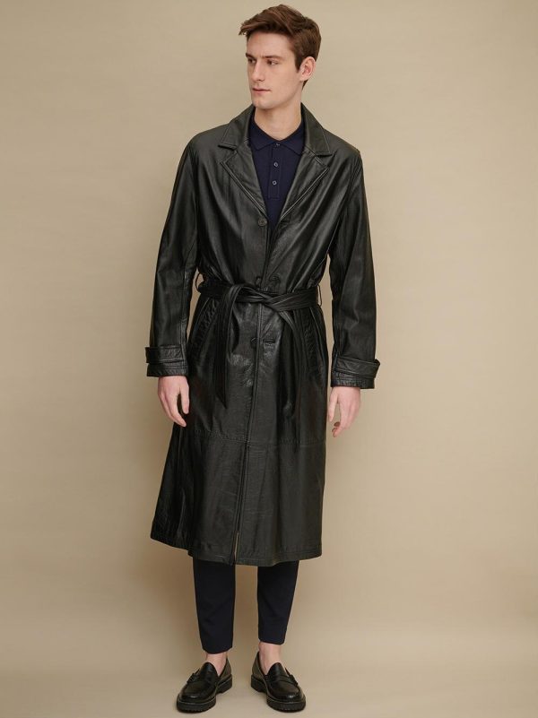 Murray black leather trench coat for men - Image 3