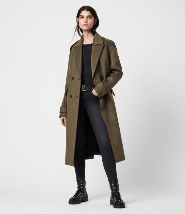 Rene wool blend khaki green coat for women - Image 3