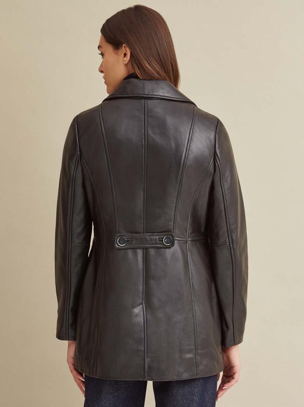 Maeve thinsulate black leather car coat for women - Image 4