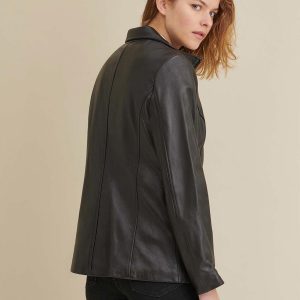 Thinsulate convertible collar black leather jacket for women - Image 3