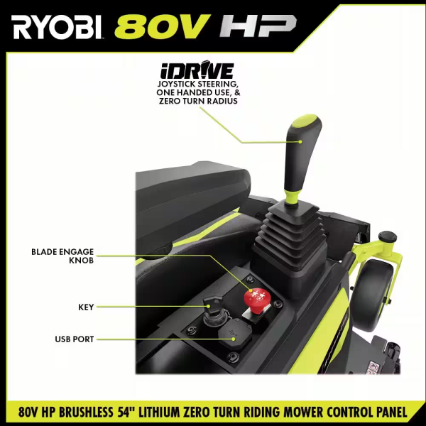 80V HP Brushless 54 In. Battery Electric Cordless Zero Turn Riding Mower (3) 80V Batteries (4) 40V Batteries and Charger - Image 7
