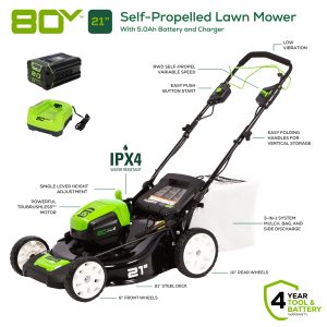 Greenworks 80V 21" Self Propelled Mower 5Ah Battery & Charger - Image 3