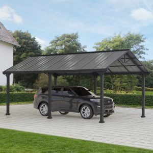 AutoCove 12×20 Gray Steel Frame Gable Roof Metal Carport/Gazebo with 2 Ceiling Hooks - Image 3