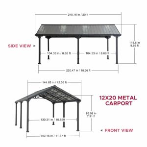 AutoCove 12×20 Gray Steel Frame Gable Roof Metal Carport/Gazebo with 2 Ceiling Hooks - Image 19
