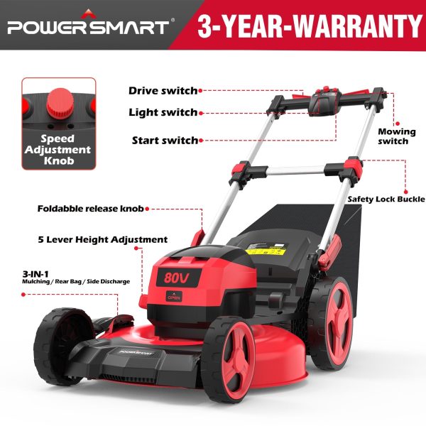 80V 21-inch Self-Propelled  Cordless Lawn Mower with 6.0Ah Battery and Charger - Image 5
