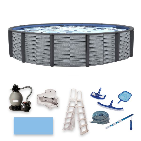 Blue Wave Affinity 24-ft Round 52-in Deep 7-in Top Rail Resin Swimming Pool Package - Image 9