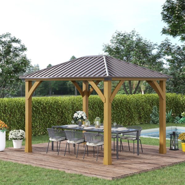 10x12 Hardtop Gazebo with Wooden Frame Permanent Metal Roof Gazebo Canopy
