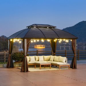 10x12 Hardtop Gazebo with Aluminum Frame Metal Roof Canopy Netting Sidewalls - Image 5