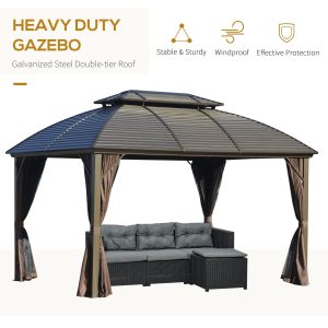 10x12 Hardtop Gazebo with Aluminum Frame Metal Roof Canopy Netting Sidewalls - Image 2