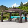 Outsunny 10' X 13' Patio Gazebo Aluminum Mesh Netting 2 Tier Polyester Roof Coffee