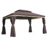 Outsunny 10' X 13' Patio Gazebo Aluminum Mesh Netting 2 Tier Polyester Roof Coffee - Image 5