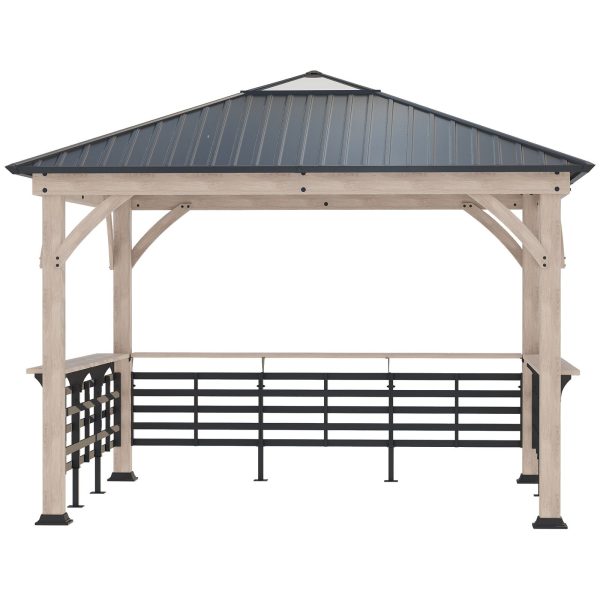 Outsunny 11' x 11' Grill Gazebo Hardtop Gazebo with Three Bar Counters - Image 4